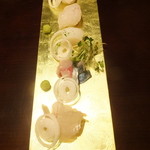 旬菜 おぐら家 - お造り（まこがれい・生さば・すみいか・こち・はたの昆布締め）