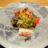 スダチ - 毛蟹、オクラ、雲丹、茄子に生姜と鰹のジュレをかけて