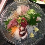 美味い家 若鈴 - 2015年6月：お刺身の盛り合わせ（1人前、\1800)