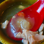 めだかタンタン - ◆お肌ぷるんぷるん！フカヒレスープ。500円！◆豊漁すぎるフカヒレスープ♡スープはそれほどとろみもないのでさらりとあっさり飲めるのがたまらない♡【2015年6月25日撮影】