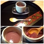 御料理 光安 - デザート一品目・・羊羹のうすどまり。完全に固めないでとろみを残した水羊羹のような味わいです。