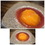 御料理 光安 - 黄身の味噌漬け・・定番ですが、黄身が何とも言えず美味しくて日本酒に合います。