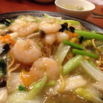 中国旬菜房 幸月 - エビあんかけ焼きそば(塩味）
