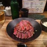 佰食屋 - （2015.6.27.）国産牛ステーキ丼定食、肉ダブル（2倍）、ビール（キリン ハートランド）