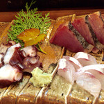 ながい - H27.06.27 お刺身の盛合わせ(カツオ、タコ、コチ)