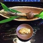 比良山荘 - 焼物：根曲がり竹・里芋を山椒味噌で