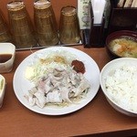 Sガスト - ピリ辛冷しゃぶ定食  豚汁セットご飯大盛り  追加山かけとろろ