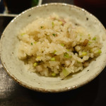 虎白 - 「飯物」牛肉、ふき、新牛蒡の炊き込み御飯　2015年4月