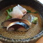 Shuan Tanaka - ランチコースの二品目 刺身  アラとしめ鯖