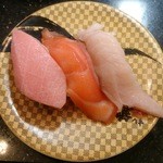 Sushi Choushimaru - 人気３カン（大トロ、オーロラサーモン、びんちょうまぐろ）（580円＋税）