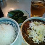 きつねや - ★2015・7再訪　ホルモン・小ライス・お新香・お茶