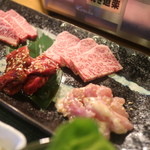 炎 - 満喫ランチ、和牛ロース、カルビ、豚味噌カルビ、牛ハラミ、せせり