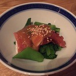 炭焼松 - お通し(タコ・アシタバ・インゲン)