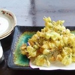 武田そば 風林茶家 - アカシヤの花の天ぷら は塩で