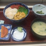 丸青食堂 - 三色丼定食1700円