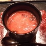 虎白 - （2015/7  再訪）トマトピューレの中に白桃とじゅんさい。