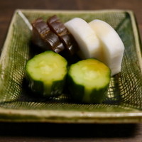 明神下 神田川 本店 - 「お新香」奈良漬け、胡瓜、蕪　2015年5月