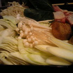 Itaya - ２人分の水炊き野菜。そばも付いています。