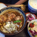 万さく　 - フライドチキンカレーうどんご飯サラダセット