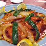 老広東 - コース料理（白身魚の甘酢あん；４人前）（２０１５年７月）