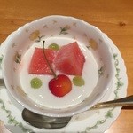 日本料理 幸庵 - メロンアレルギーの私にはスイカ乗せでした