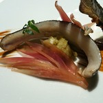 レフェルヴェソンス - ［２回目］おでかけ(7800円)・夕涼み〜2015 生き生きと焼いた鮎をそのコンソメと、肝の苦みのガストリックと水ナス、茗荷と山椒