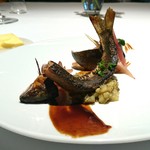 レフェルヴェソンス - ［２回目］おでかけ(7800円)・夕涼み〜2015 生き生きと焼いた鮎をそのコンソメと、肝の苦みのガストリックと水ナス、茗荷と山椒