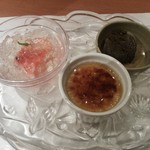 びすとろ希味 - スイカの白ワインゼリー、クリームブリュレ、ほうじ茶のシャーベット