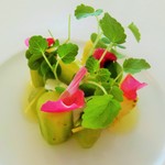 エスキス - 前菜2（アスパラガス〜グレープルーツと胡瓜のゼリー）