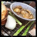 肉まる本店 - エビとマッシュルームのアヒージョ（≧∇≦）