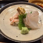 鮨 田なべ - マコガレイに蟹みその乗った毛蟹のむき身