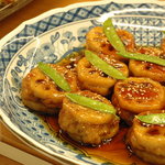 Omachidou - 「自家製鶏つくねのレンコン挟み焼き」出来立てでした！