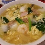 五修堂 - 五目野菜玉子掛け塩味ラーメン（７００円）です。２０１５年６月