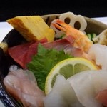 小柳寿司 - 「海老・マグロ・太刀魚・穴子・カンパチ・イカ・鯛・玉・酢蓮根」などが入っています。
            ネタはどれも美味しいですね。中でも太刀魚がいいお味でした。