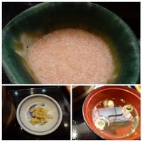 海鮮処松月亭 博多本店 - *小鉢は「とろろ」です。梅味ではないのですが、下味が付いていました。
                お吸い物はインスタントかしら。