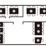 Yakiniku Yansando - ２階のレイアウト図です。２名席×１、４名席×６、８名席×２。