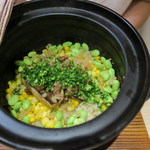 日本料理 みや  - 27年7月　カマス・新生姜・ゴールデンラッシュ・枝豆・焼味噌の土鍋御飯