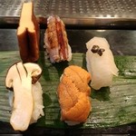 量平寿司 - 松茸、雲丹、玉子、蝦蛄、カレイの昆布〆