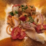 ラ スフォリーナ - トマトの冷製コルドネッティ　雲丹と天草産の槍烏賊を添えて　2015-7