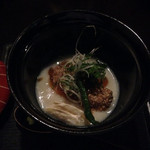 甘長唐辛子と銀鰈の利休焼き　豆乳餡で