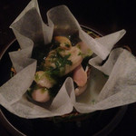 福や銀次郎 - 大浅利とウニ　生海苔の潮蒸し②