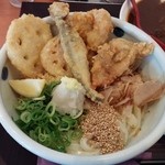 讃岐のおうどん 花は咲く - 本日のおすすめランチ（かしわ天、れんこん天、ししゃも天のぶっかけうどん＋カレーライスのセット）