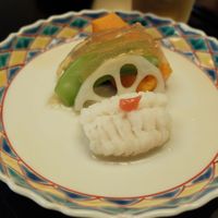 赤坂 浅田 - 前菜（ハモ白煮、赤皮南瓜、へた紫ナス、滝川にこごり）