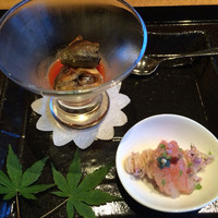 薪の音 - 鮎と海老を使ったアミューズ