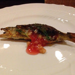 f - 桧木内川の天然鮎のルバーブソース掛け。絶品です！