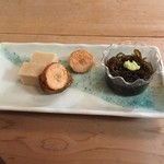 鮓ひろせ - 明太子などの３種前菜。
