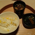 祇園迦陵 - ご飯、赤だし、香の物