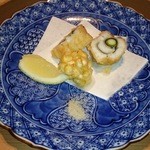 祇園迦陵 - 鱧とアスパラ、とうもろこしのかき揚げ