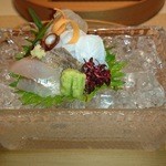 祇園迦陵 - お造り アジ、たこ、鯛の昆布〆