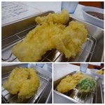 天麩羅処ひらお - ◆とり天定食（720円）・・もも4枚、ささみ、野菜3品のセットです。
            ＊最初に「とり天3個」。揚げたてですのでヤケド注意
            ＊その後「とり天」「ささみ」「かぼちゃ」「茄子」「ピーマン」